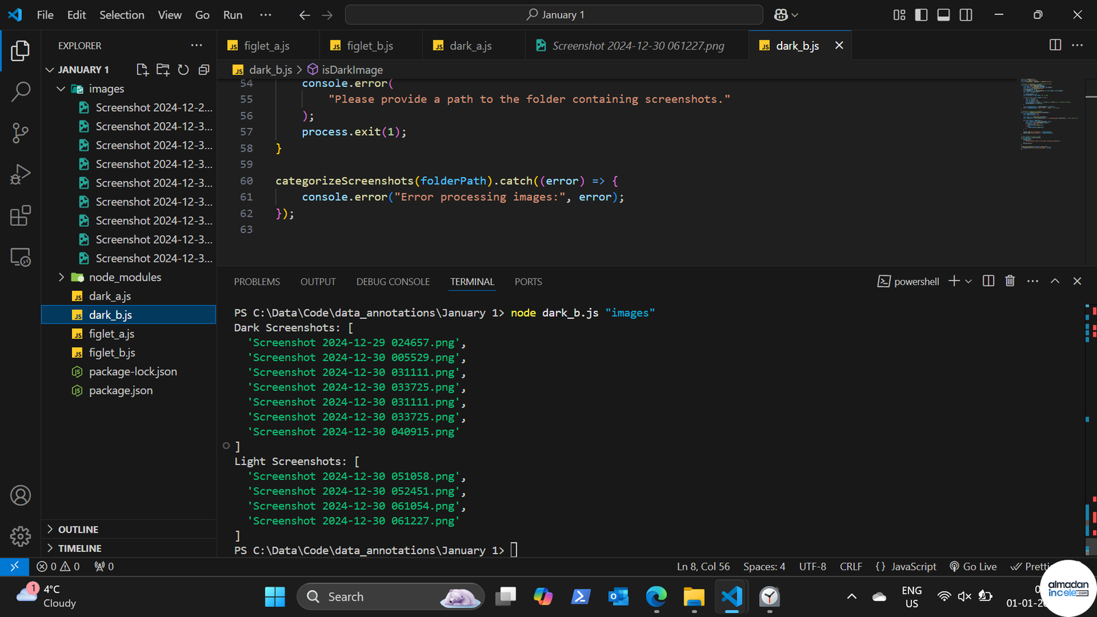 Visual Studio Code ekranında kod ve terminal görünümü