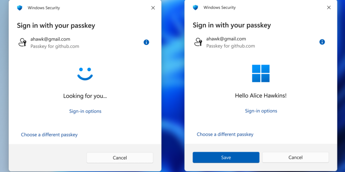 Windows 11 geçiş anahtarı ve Windows Hello giriş ekranları