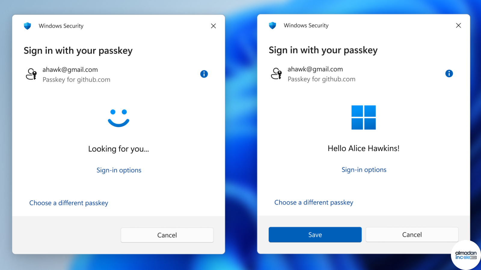 Windows 11 geçiş anahtarı ve Windows Hello giriş ekranları