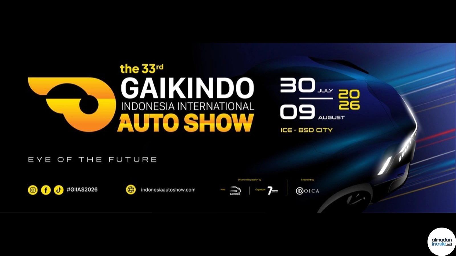 GIIAS 2026 otomobil fuarı tarihlerini ve gelecek temalı otomobili gösteren resmi afiş