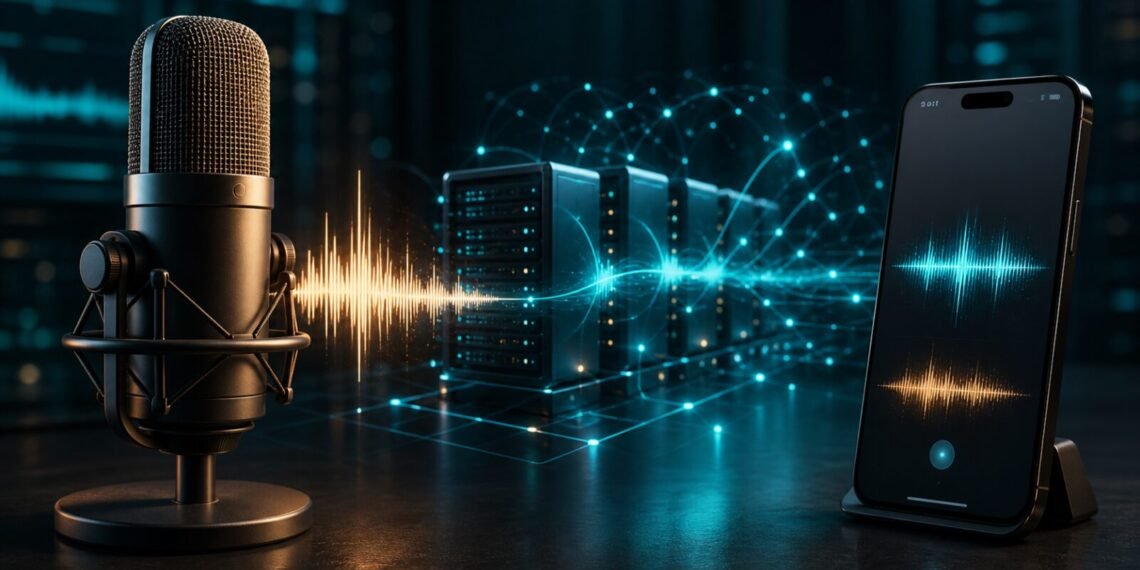 Mikrofon, sunucular ve telefondaki ses dalgalarıyla gerçek zamanlı yapay zeka altyapısı