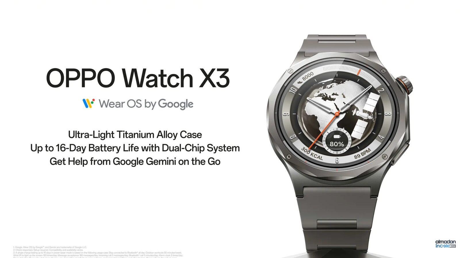 Titanyum kasalı OPPO Watch X3 akıllı saat ürün görseli