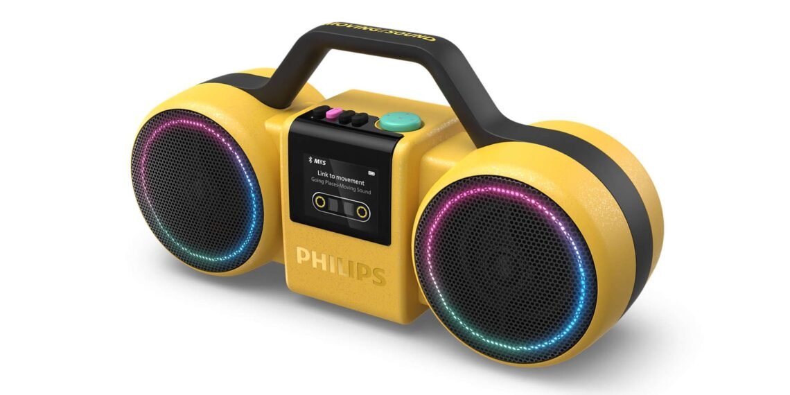 Sarı detaylı Philips The Roller taşınabilir Bluetooth hoparlör