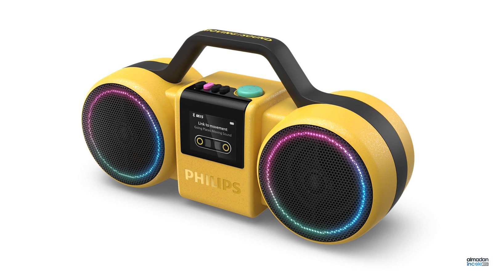 Sarı detaylı Philips The Roller taşınabilir Bluetooth hoparlör