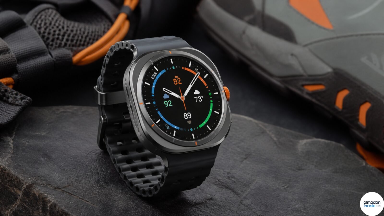 Koşu ekipmanlarının yanında titanyum kasalı Galaxy Watch Ultra2 tarzı akıllı saat