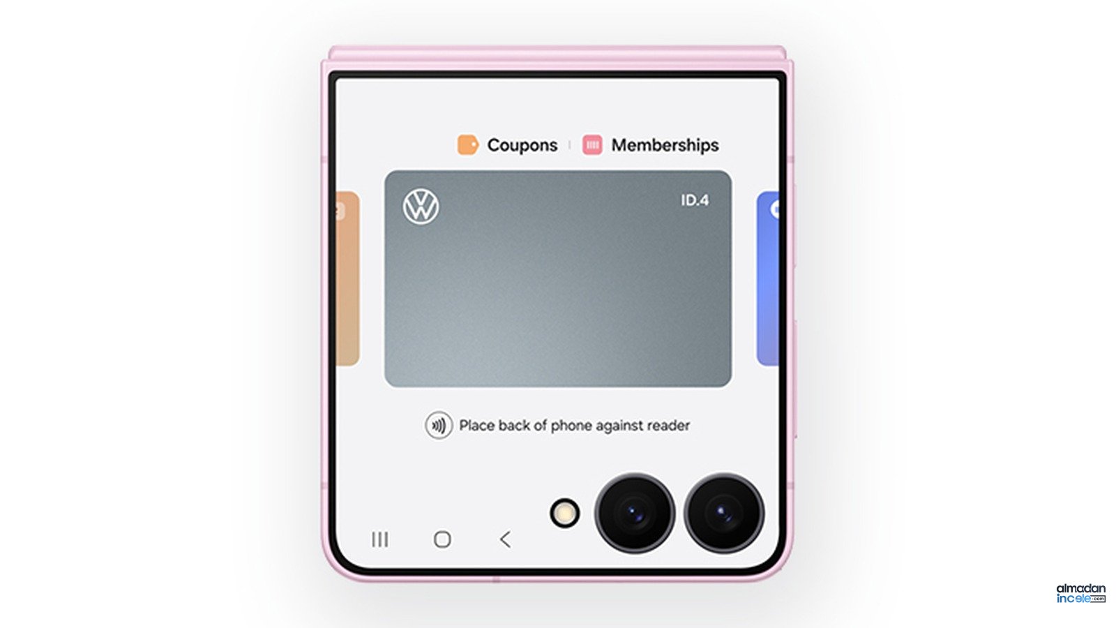 Galaxy Z Flip telefonda Volkswagen ID.4 dijital araç anahtarını gösteren Samsung Wallet ekranı