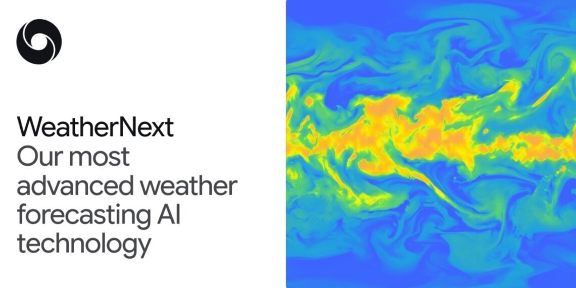 WeatherNext 2 yapay zekâ hava tahminini gösteren renkli atmosfer haritası