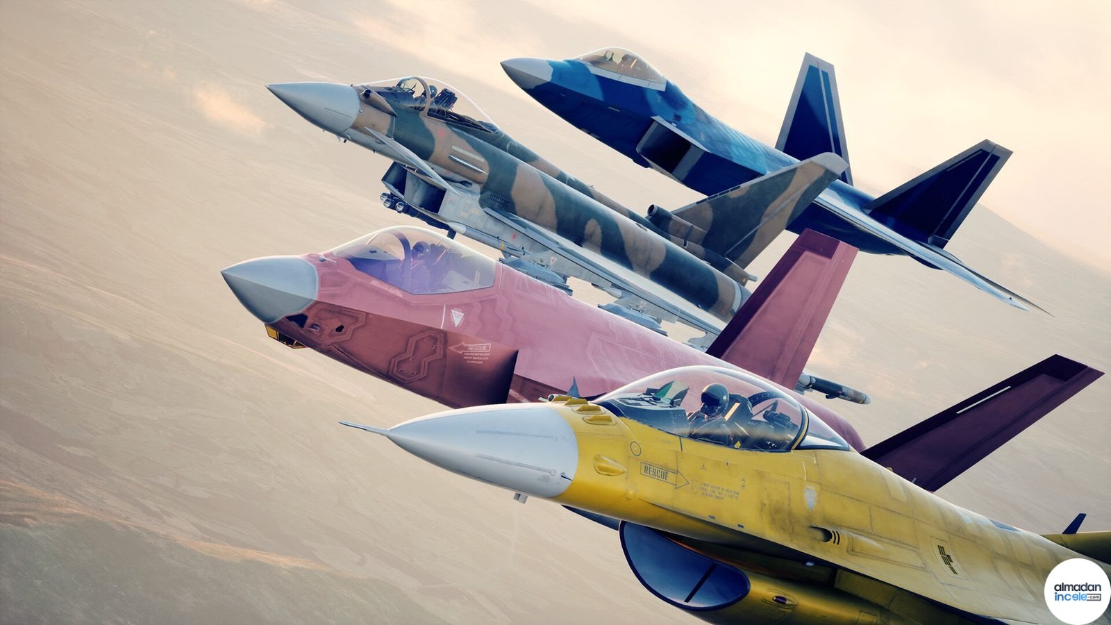 Ace Combat 8 Wings of Theve oyunundan savaş uçağı ve kokpit sahnesi