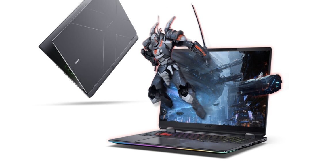 Açık ve kapalı Acer Aspire G 3D 16 dizüstü bilgisayar ile ekrandan taşan oyun karakteri
