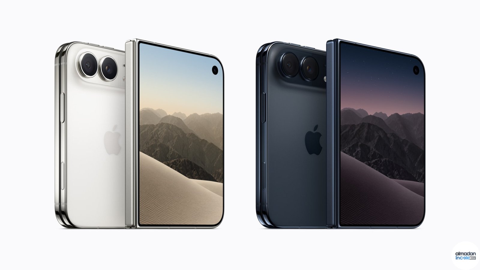 Yıldız beyazı ve gece gökyüzü renklerinde açık ve kapalı iPhone Duo modelleri