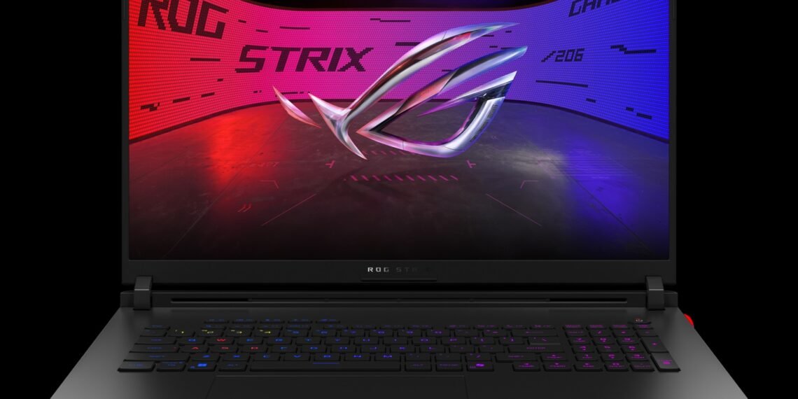 Önden görünen açık ASUS ROG Strix SCAR 18 2026 oyuncu dizüstü bilgisayarı