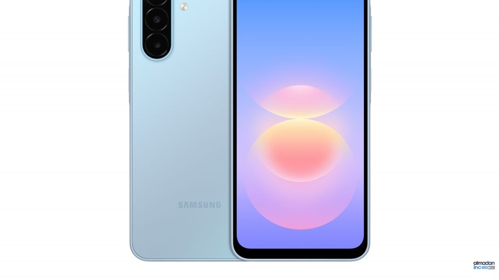 Açık mavi Samsung Galaxy A18 4G modelinin resmi önden ürün fotoğrafı