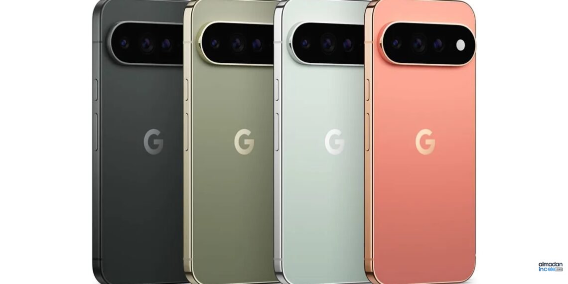 Google Pixel 11 Pro ailesini renk seçenekleriyle gösteren resmî ürün fotoğrafı