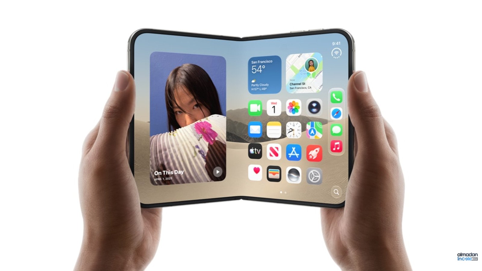 Açılmakta olan Apple iPhone Duo katlanabilir telefon