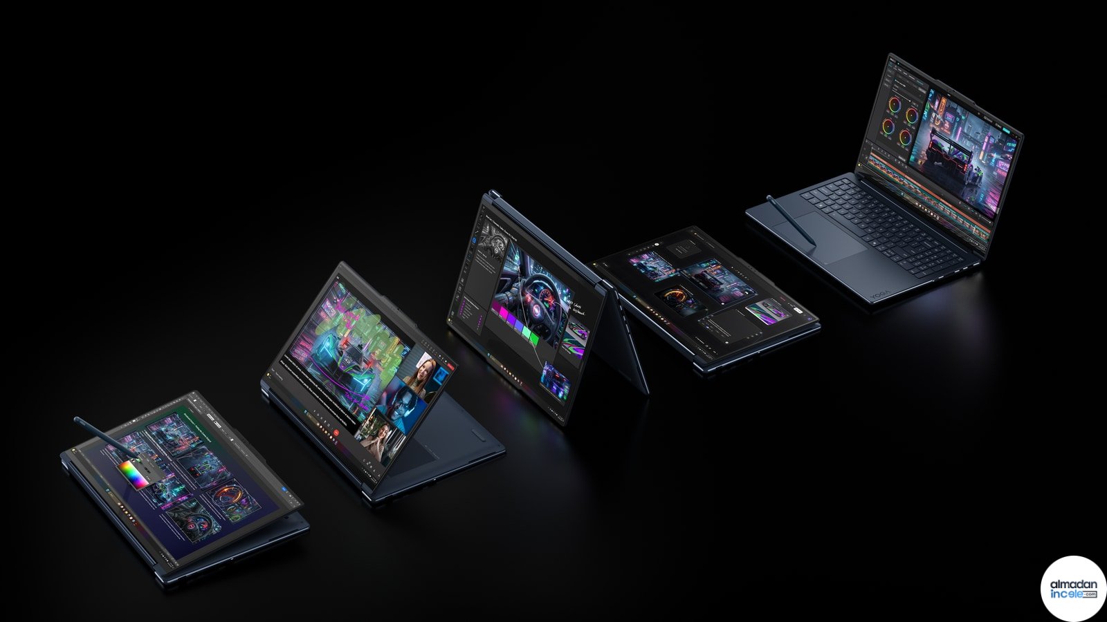 Lenovo Yoga 9n 2-in-1 Gen 11 farklı kullanım modlarında
