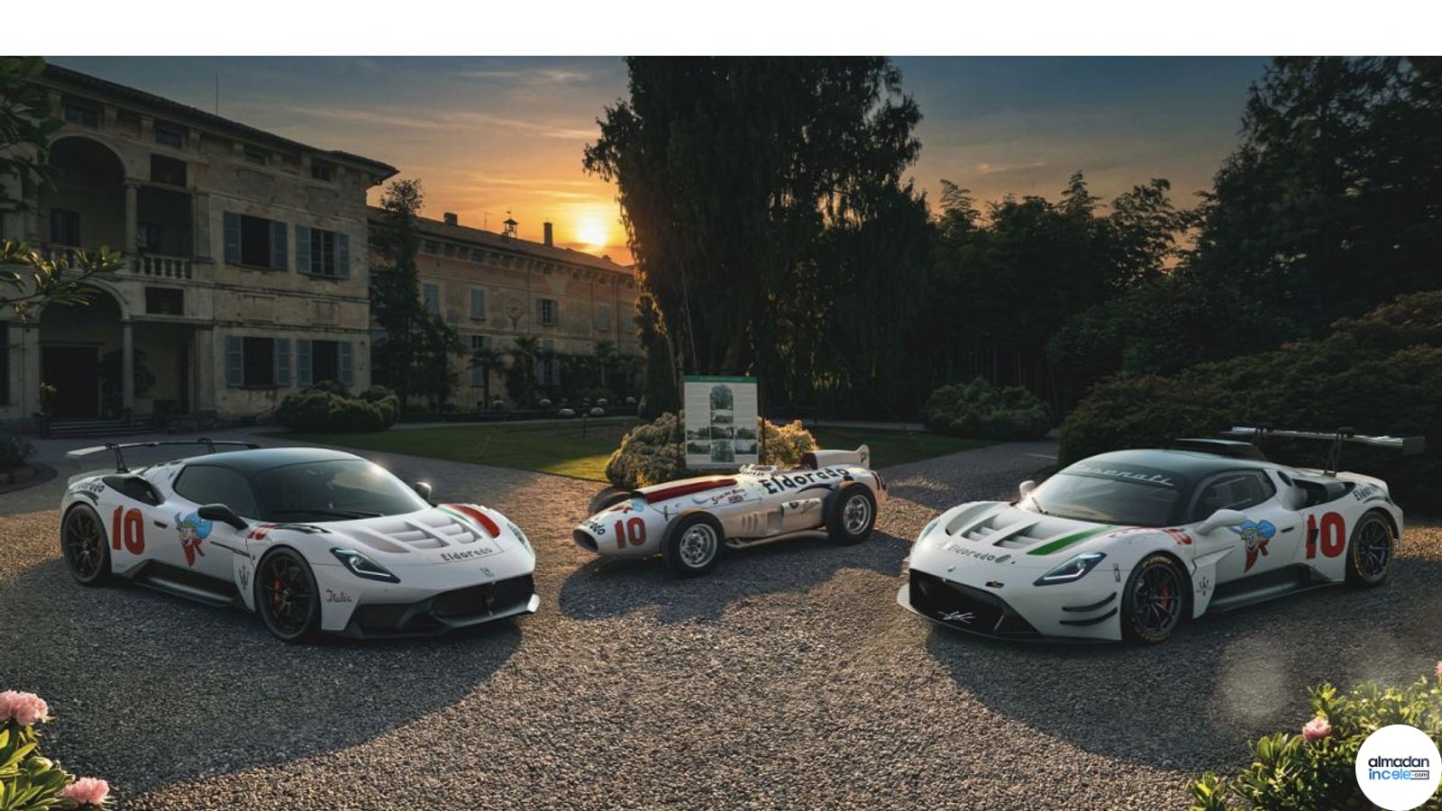 Eldorado renkleriyle Maserati GT2 Stradale ve tarihi yarış otomobili