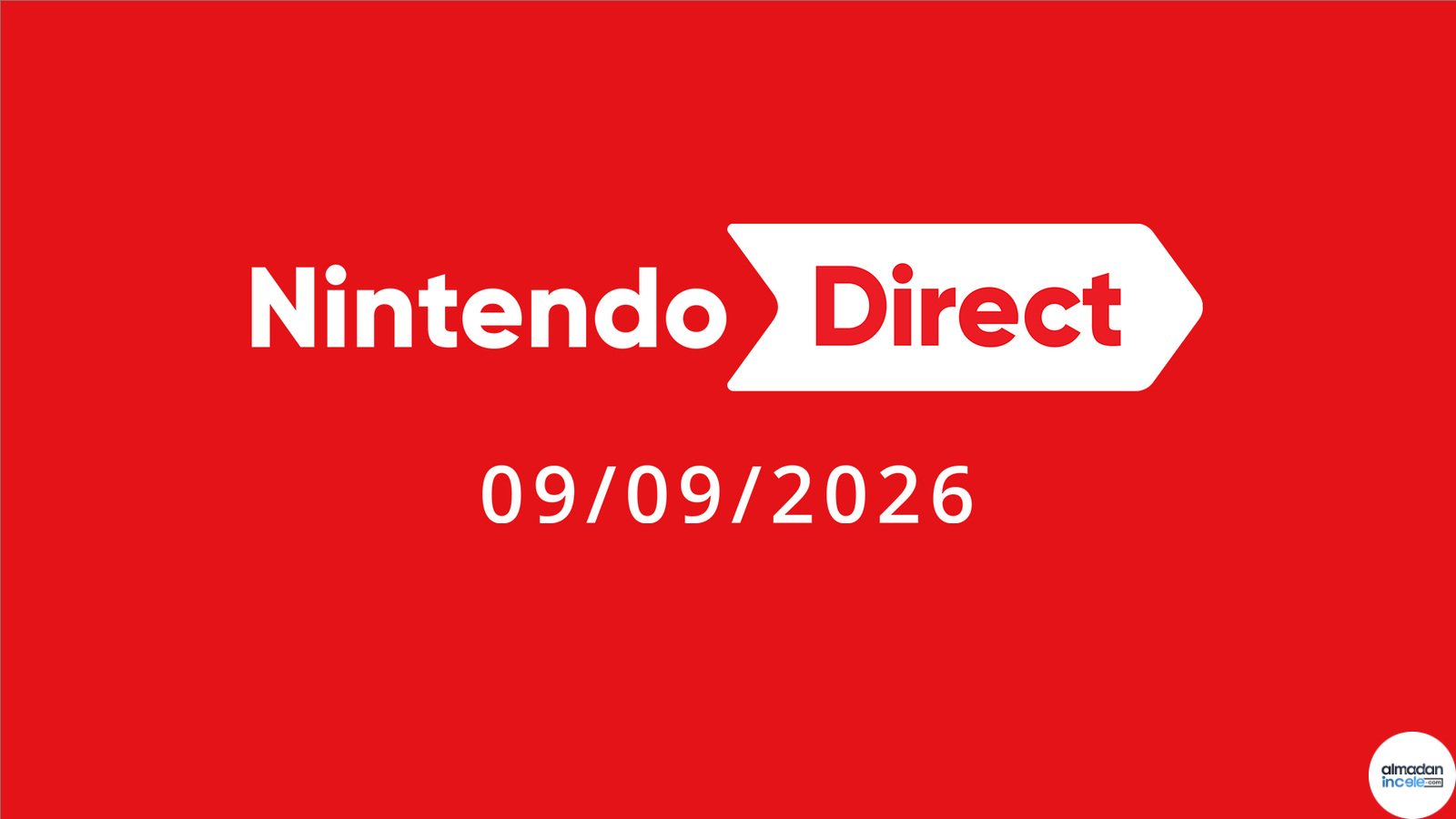 Kırmızı fonda 9 Eylül 2026 tarihli Nintendo Direct yayın duyurusu