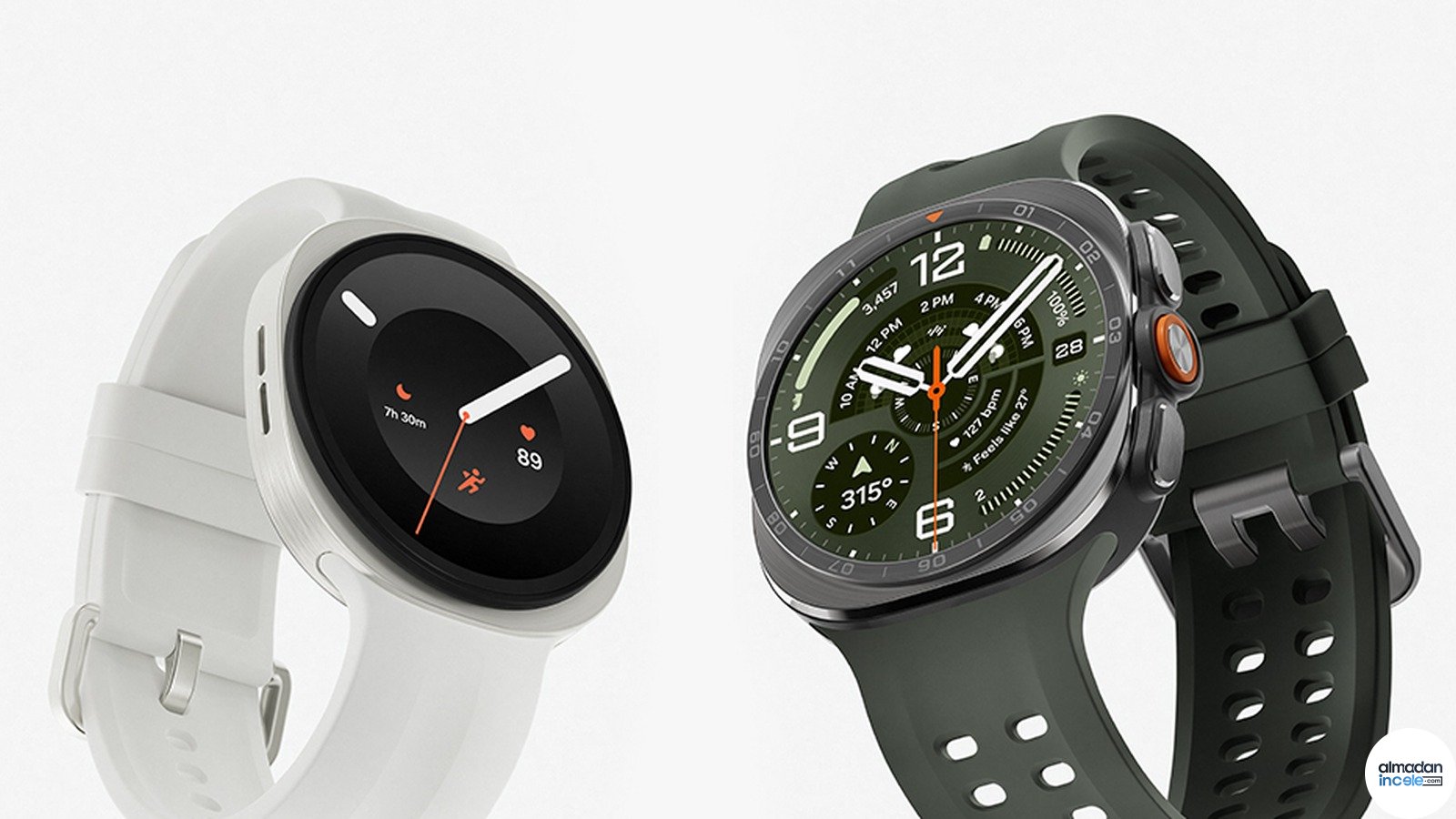Beyaz ve koyu renk Samsung Galaxy Watch9 akıllı saat modelleri