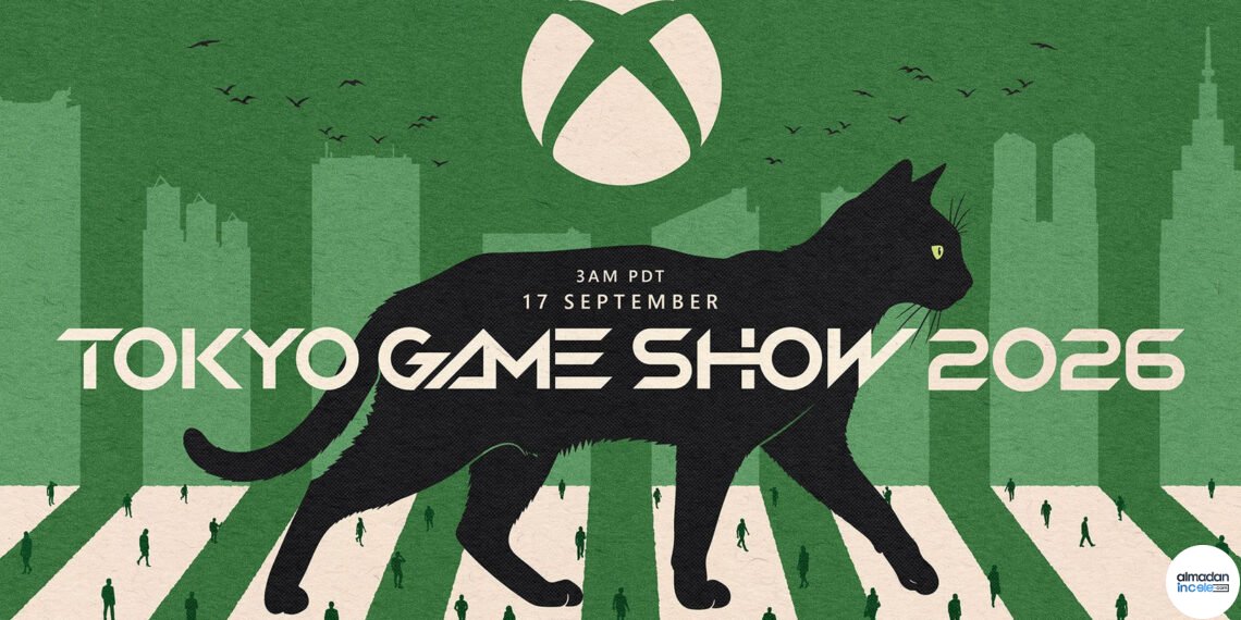 Tokyo sokaklarında siyah kedi ve Xbox yeşiliyle Tokyo Game Show 2026 resmi afişi
