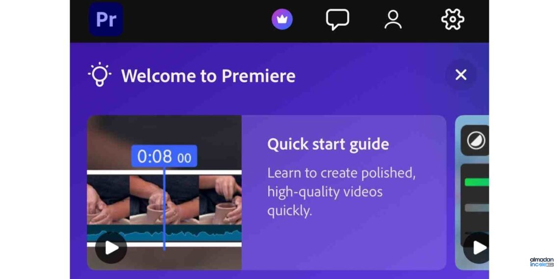 Adobe Premiere mobil kurgu arayüzünde video ve ses katmanları bulunan düzenleme zaman çizelgesi