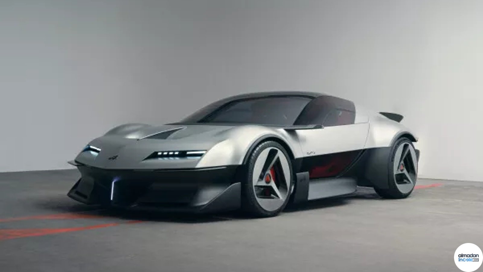 Alpine A310 VISION konsept otomobilinin Paris Otomobil Fuarı’ndaki geniş kadrajlı görünümü