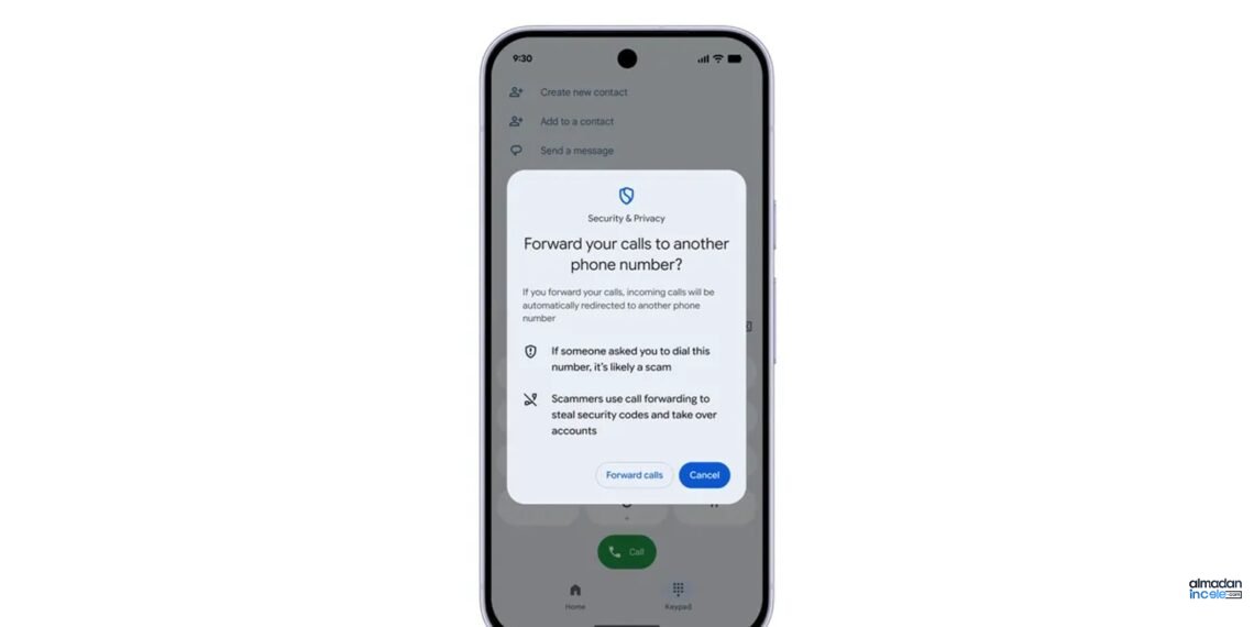 Android telefonunda sahte çağrı yönlendirmesine karşı ekranda beliren güvenlik uyarısı