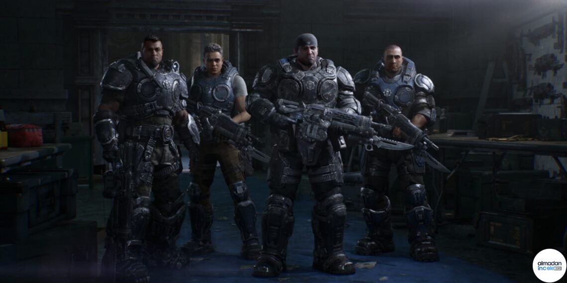 Gears of War E-Day oyunundan Marcus, Dom ve Bravo ekibinin resmi ekran görüntüsü