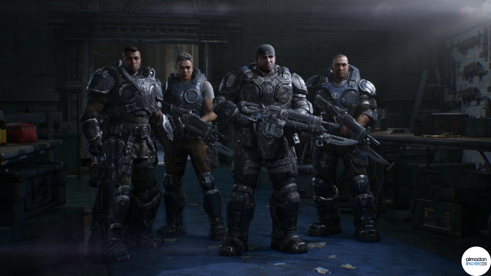 Gears of War E-Day oyunundan Marcus, Dom ve Bravo ekibinin resmi ekran görüntüsü