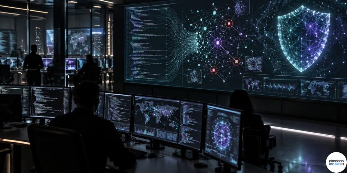 Gemini 4 Argon’un siber güvenlik odağını anlatan özgün editoryal görsel: kod ve tehdit grafiğiyle donatılmış güvenlik operasyon merkezi