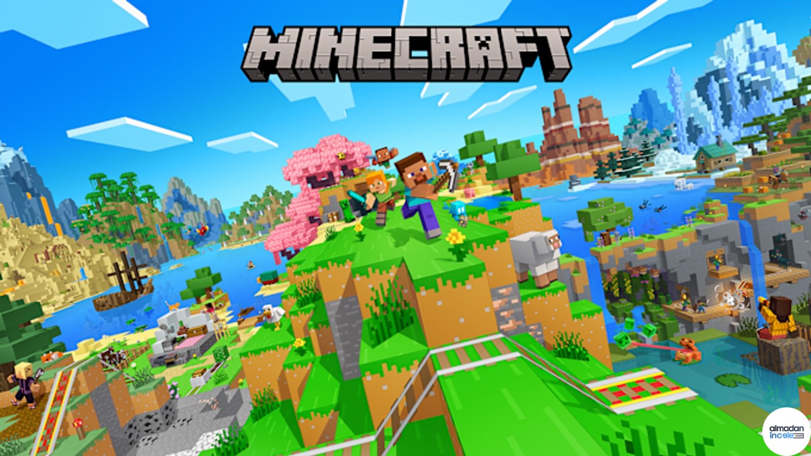 Nintendo Switch 2 ekranında Minecraft dünyası ve blok yapılar