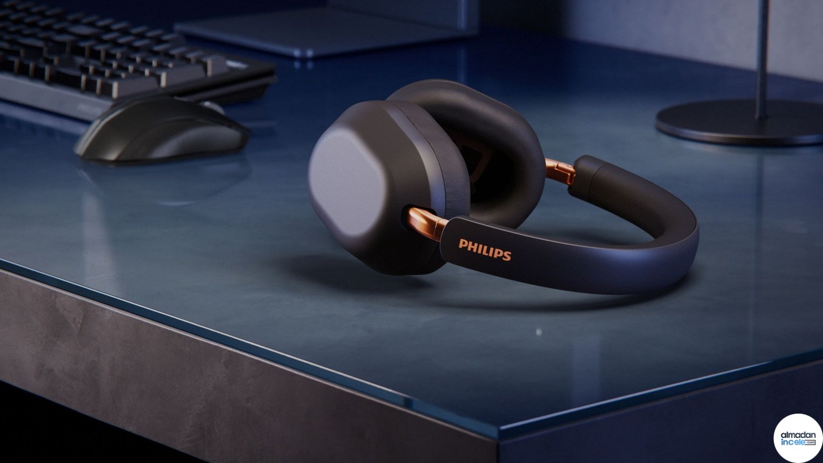 Philips Fidelio L5 kulak üstü kablosuz kulaklık, koyu renkli zeminde ürünün ön ve yan görünümü