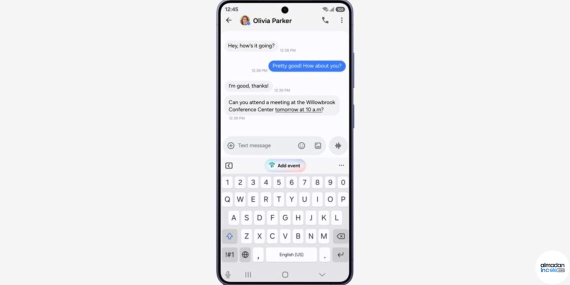 Samsung Galaxy S26 ekranında One UI 9 Now Nudge arayüzüyle etkinlik bilgisinin görüntülenmesi