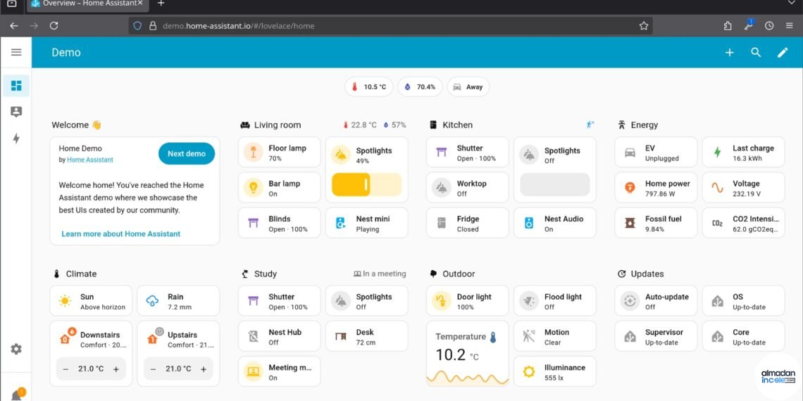 Home Assistant açık kaynaklı akıllı ev kontrol panosu örnek ekranı