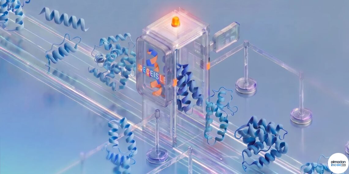 Google DeepMind’in SynthID Bio duyurusundaki protein yapılarının biyolojik filigranla işaretlenmesini anlatan görsel