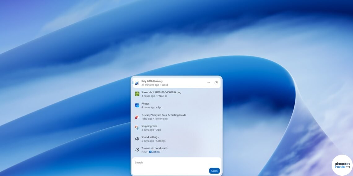 Windows Search yeni arayüzünde rahatsız etmeyin ayarını açan satır içi eylem