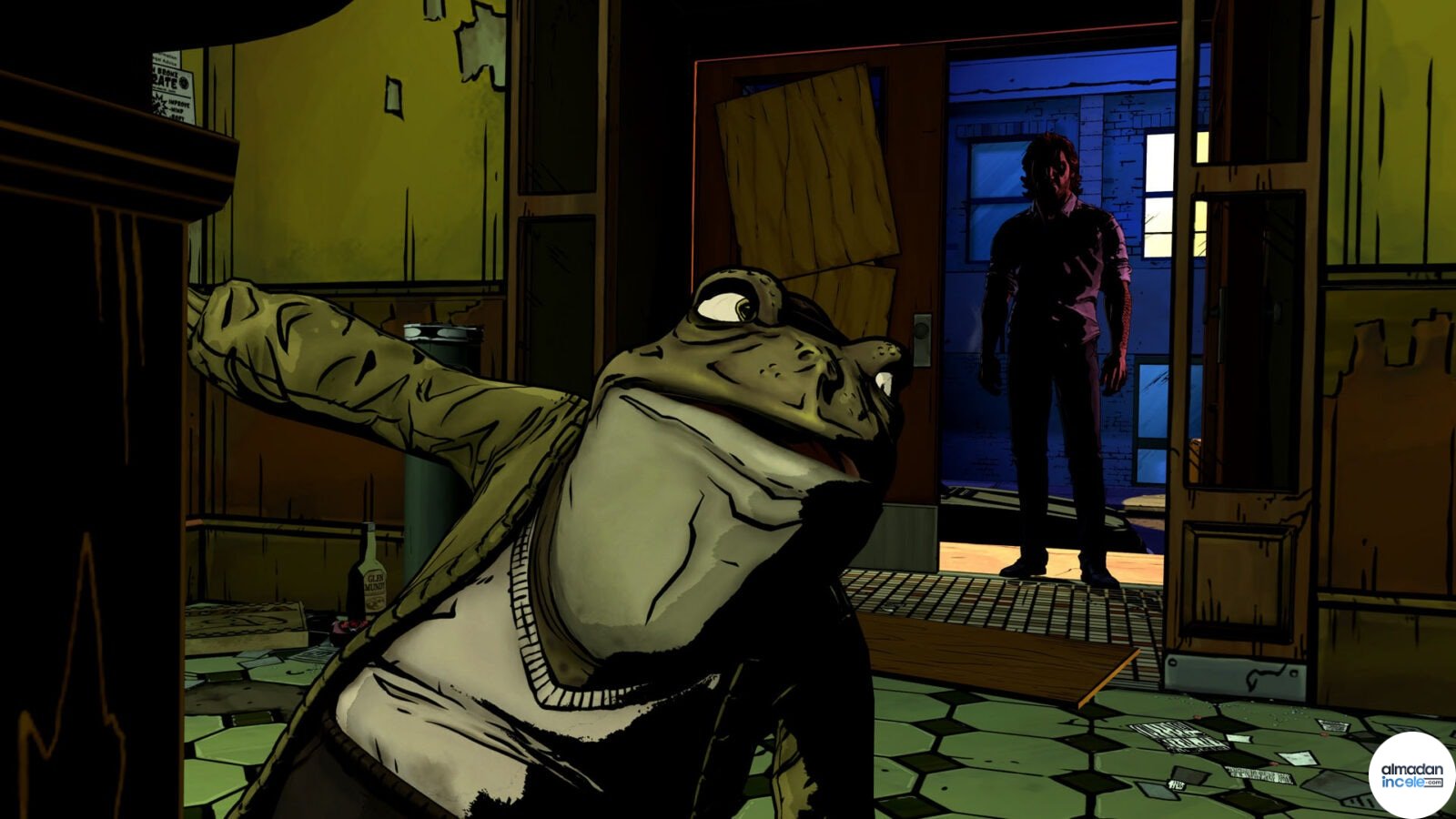 The Wolf Among Us Remastered oyununda Bigby Wolf’un Fabletown’daki soruşturmasından bir sahne
