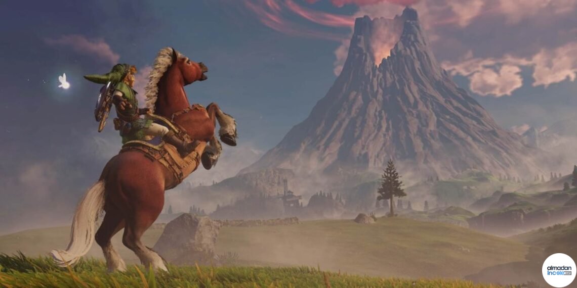 Ocarina of Time oyununda Link’in Epona ile Hyrule’da ilerlediği yatay oyun sahnesi