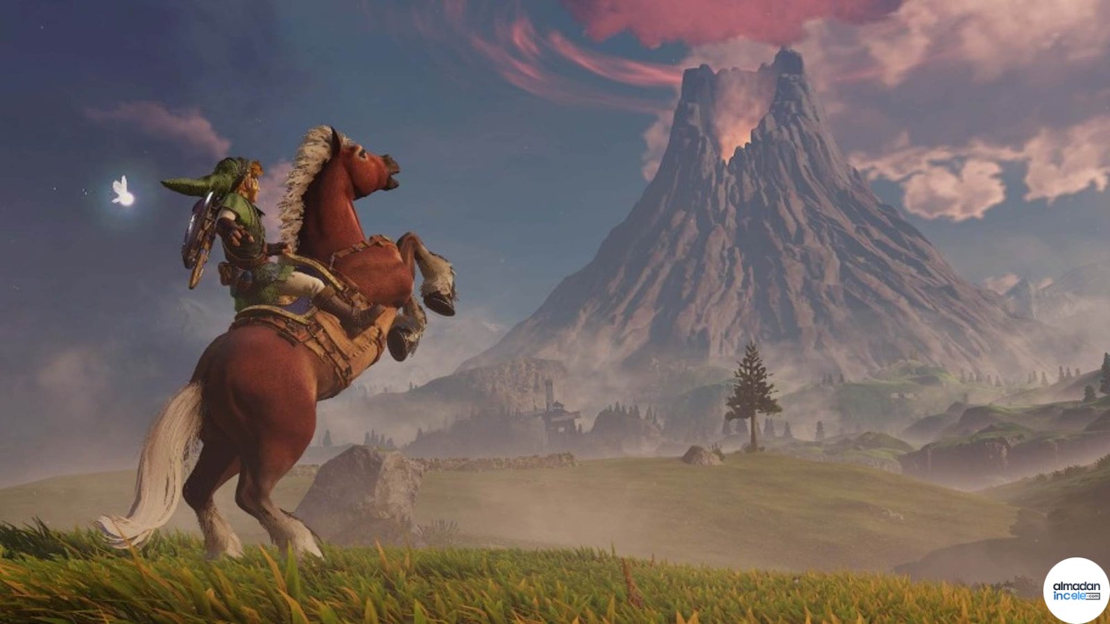 Ocarina of Time oyununda Link’in Epona ile Hyrule’da ilerlediği yatay oyun sahnesi